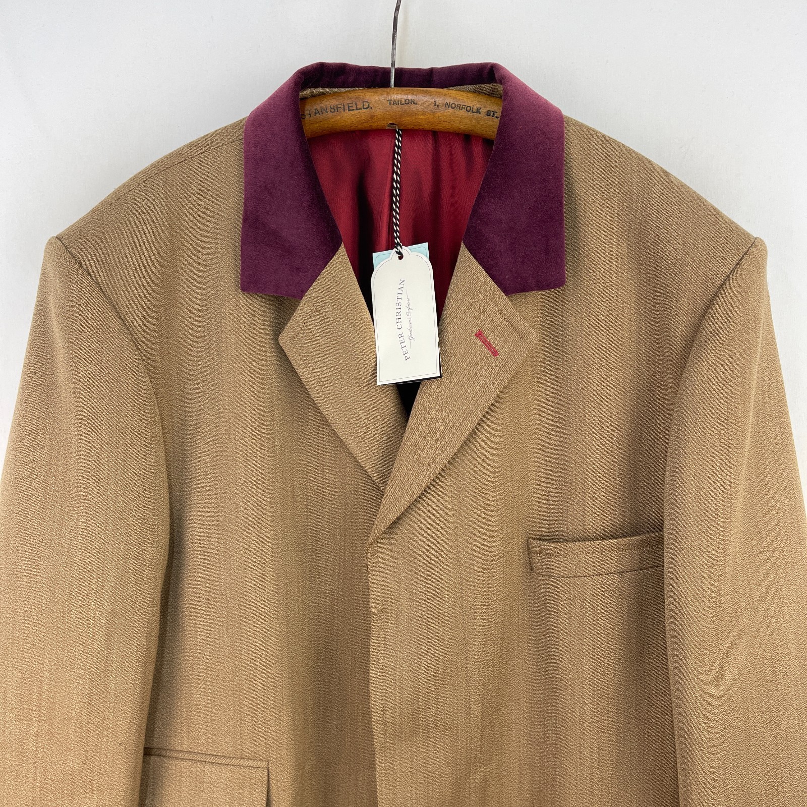 Peter Christian Covert Coat Mens 46 Fawn Tweed Paddock Overcoat Trench Mac Over image 4
