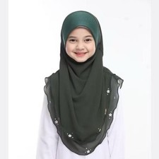 Cute Instant One Piece Hijab for Kids Premium Chiffon with Flower Design, Size