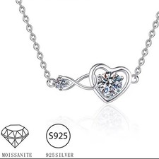 925 Sterling Silver 1CT Moissanite Infinity Heart Necklace NEW