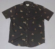 Billabong Button Up Mens Shorts Sleeve Size XL Charcoal Grey Hawaiian Volcano...