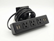 Clamp Mount Power Strip   3 AC Outlets  2 USB Ports   Desk/Table   ETL