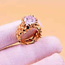 18K Gold-Plated Sterling Silver White Topaz Handmade Ring, Statement Jewelry