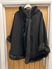 Quiz Shawl Black Fur Detail Hooded Size M/l New No Tags Unwanted Gift