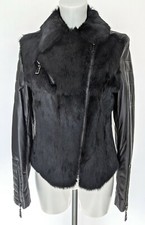 Giorgio And Mario Black Leather Rabbit Fur Jacket, Size Fr 40, Medium, Uk12, Us6