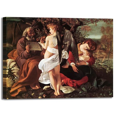 Caravaggio Ruhe Flucht nach Ägypten Bild Druck Leinwand Gemälde Rahmen Wohnkultur