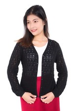 Womens Black Sweater Cardigan Casual Button Down Long Sleeve Classic Crew Neck
