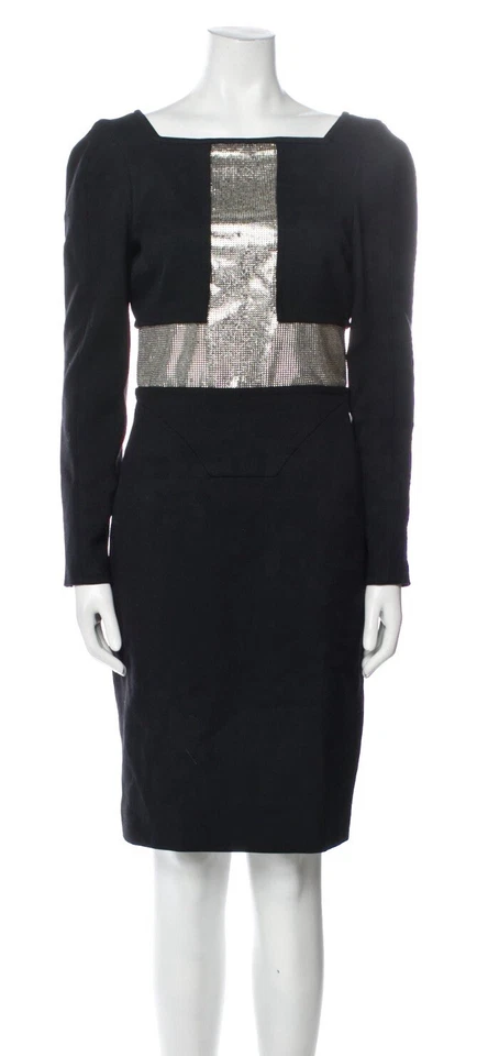 Versace Vintage 2012 Silver Sequin Stud Black Dress 40 42 44 4 6 8 LBD Vtg S M - Image 2 of 4