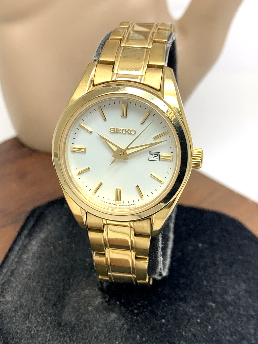 Seiko Women's Watch SUR632 Quartz Silver Dial Gold Tone Stainless