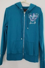 Seven For All Mankind Womens Full Zip Hoodie Embellished Turquoise Sz L