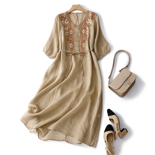 Mujeres Vestido Floral Bordado Estilo Chino Informal Verano Midi Con Cordones Retro - Imagen 5 de 17