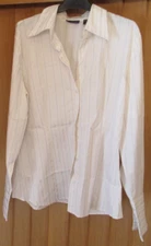 New York and Company Stretch Cream and Gold Stripe LS Button Up Blouse Size XL