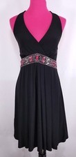 WHITE HOUSE BLACK MARKET Halter Dress Size 4 Black Beaded Empire Waist