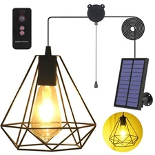 Solar Pendant Lights, Solar Powered Shed Light with Pull Cord and Remote for ...