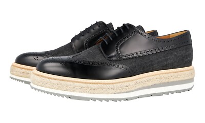 FANCY AUTH PRADA DERBY FULL BROGUE SHOES 2EG015 BLACK NEW US 11 EU 44 44,5