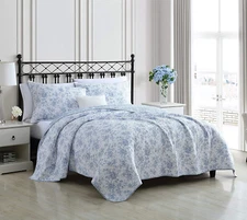 Home - King Quilt Set, Reversible Floral Cotton Bedding with Matching Shams, Hom