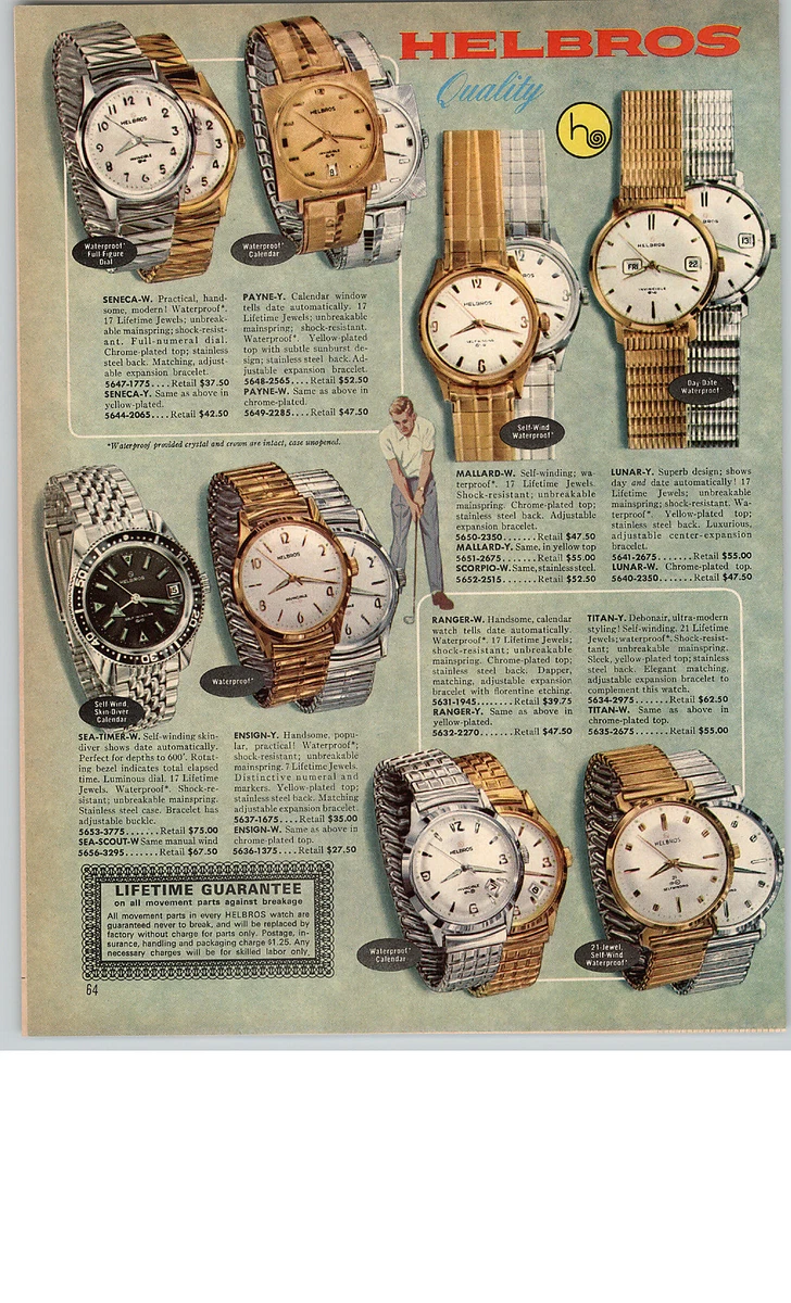1969 PAPER AD 4 PG Helbros Wrist Watch Mallard Lunar Titan Sea