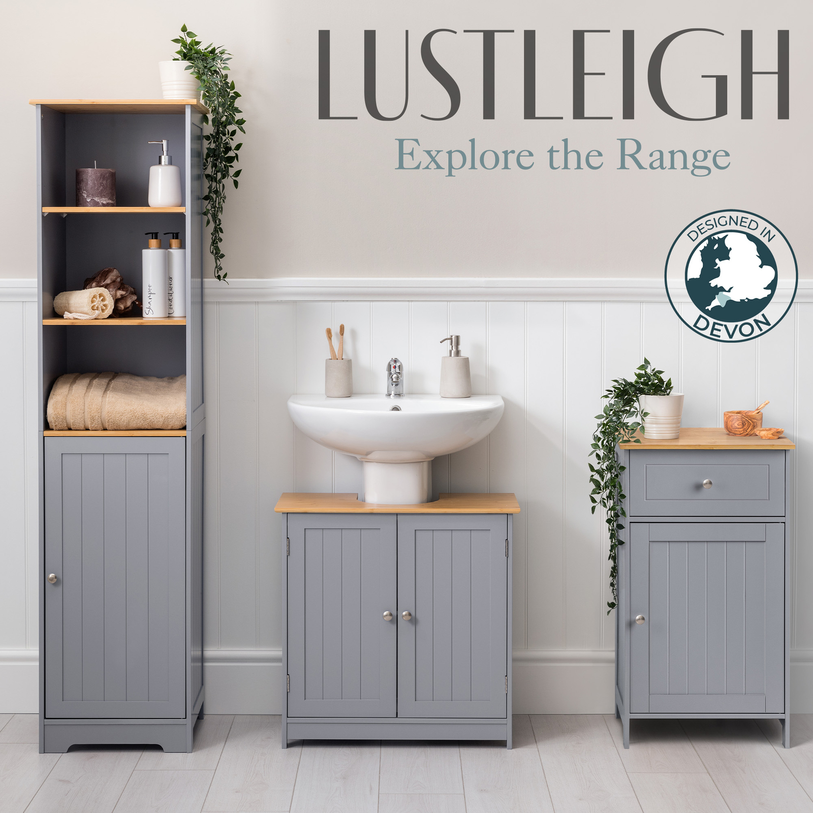 Christow Grey Bathroom Drawer Unit Storage Cupboard With Bamboo Top 5055998405233 eBay