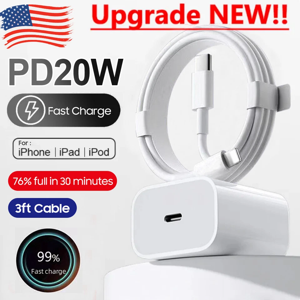 Carregador de carga rápida 20w + cabo para iPhone 14 13 12 11 10 8 6 5 XR para iPad、iPOD - Imagem 2 de 4