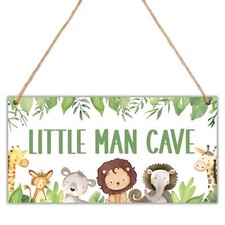 Little Man Cave Sign, Woodland Boys Room Wall Hanging Decor, Wild Safari Nurs...