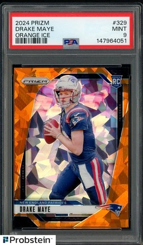 Drake Maye 2024 Prizm #329 Orange Ice Patriots RC Rookie PSA 9