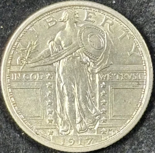 1917-P 25C Standing Liberty Quarter Type 1 - Raw AU - See Pictures