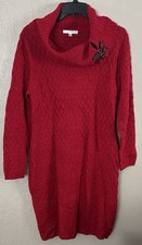 Studio One New York Knit Red Cowl Sweater Dress Women’s Petite Large