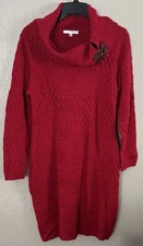 Studio One New York Knit Red Cowl Sweater Dress Women’s Petite Large