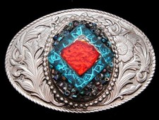 KD29114 VINTAGE 1970s SOUTHWEST DESIGN FLORAL DECOR SILVERTONE BELT BUCKLE