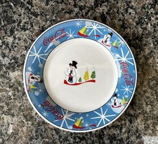 Vintage Coca-Cola "Laughing Snowman" Blue 7" Stoneware Dessert Replacement Plate