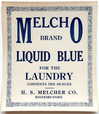 1910-15 Melcho Liquid Blue Laundry Label Unused NOS Vintage Advertising Melcher