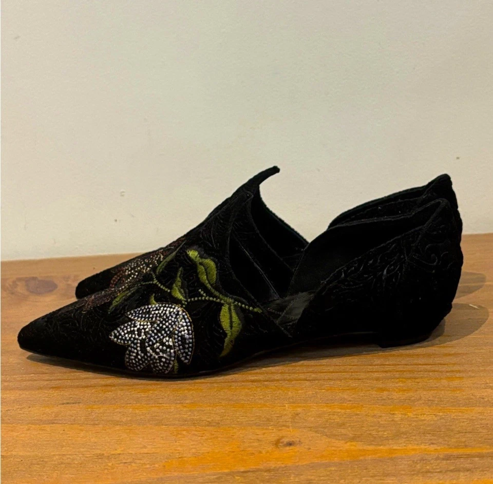 ERDEM brocade velvet embroidered black floral pointed toe slippers 36 $199 - Image 3 of 4