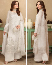 Pakistani Designer Embroidred Unstitched Chiffon Suit Shalwar Kameez with Lining
