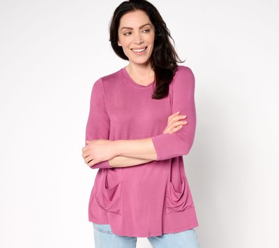 LOGO by Lori Goldstein 3/4 Sleeve Knit with Pockets Shirt Raspberry S New
