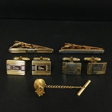 EGA Christian Dior Logo Gold Tone Tie Pin Bar Cufflinks Tie Tack 5 Set/3BL0943