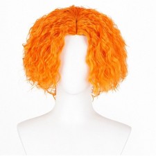 Bright Orange Curly Short Bob Wig with Mesh Weaving Cap Cosplay Costume JY37037