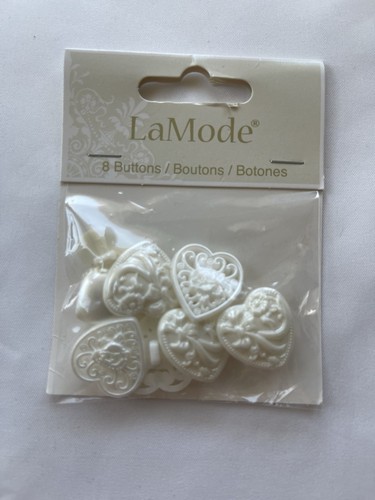 HEART SHAPED BUTTONS 4 Unopened pkgs tiny heart buttons Red, Pink, White 88 pcs - Picture 2 of 6