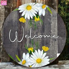2D Vintage "Daisy Welcome" Wall Sign Rustic Floral Metal Plaque Farmhouse D cor