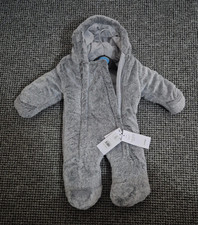 George Grey Faux Fur Hooded Padded Zip Snowsuit for Baby