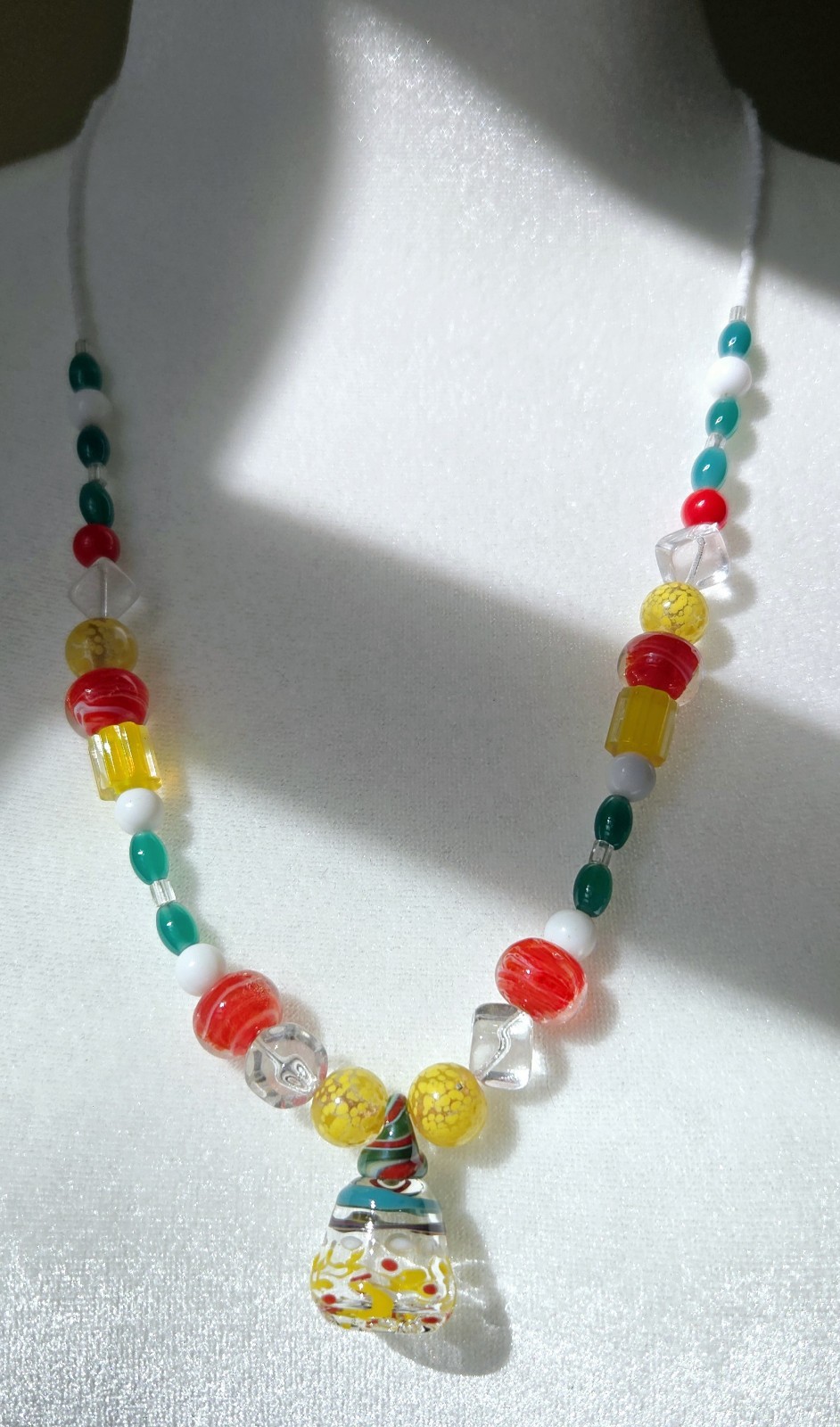 Handmade Lampwork Glass Beaded Necklace – Colorful Whimsical Tree Pendant, 20
