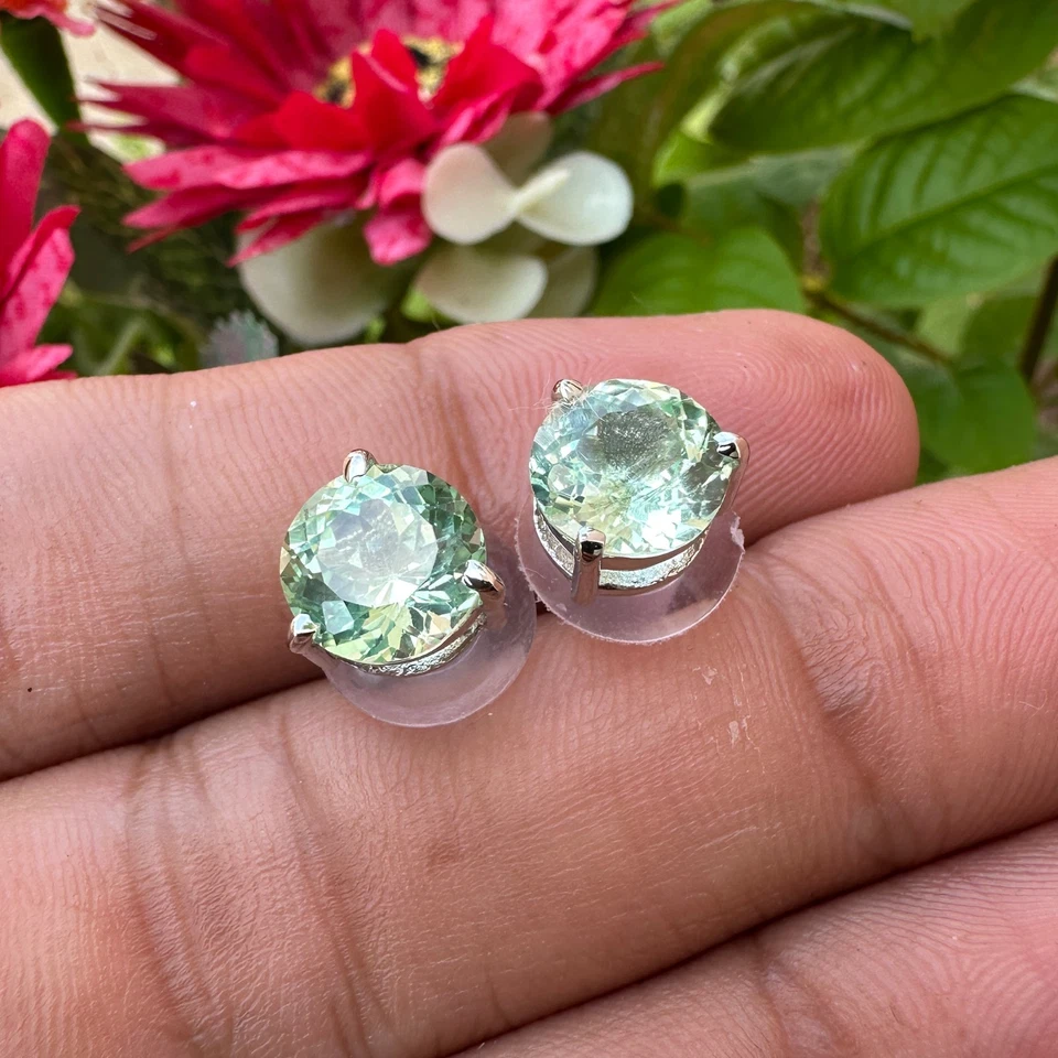 15 克拉天然绿色碧玺耳钉 925 银 - 认证观看视频 — 第 2/4 张图片