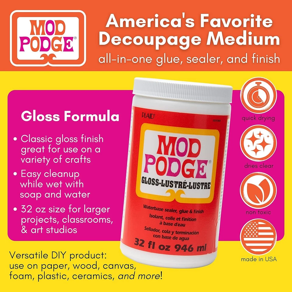 Sellador a base de agua Mod Podge, pegamento y acabado, 32 OZ, brillo CS11203 Foto 2 de 4