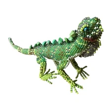 VTG Artisan Crafted Iguana Lizard Figurine 7" Turquoise Stones Glass Seed Beads