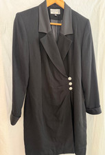KASPER A.S.L. SIZE 6 Dark Black Wrap Diamond Button Side Rauch Suit Dress Lined