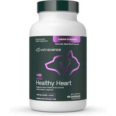Dog Cat Omega 3 Heart Support Supplement 90 Count VetriScience Healthy Easy-Open