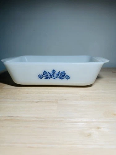 Vintage Anchor Hocking Fire King Blue Cornflower One Quart Bread Loaf Dish