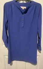 Ann Taylor Loft Periwinkle Blue Henley Shift Dress XS Petite Light Weight