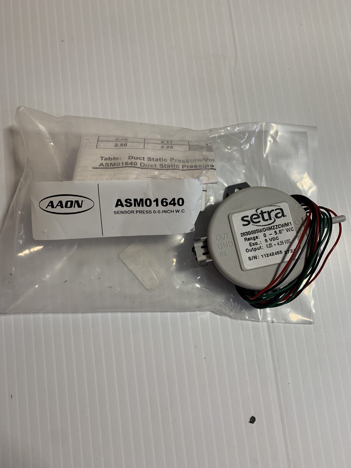 Aaon ASM01640 - Static Pressure Transducer NEW!!!