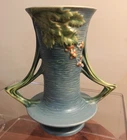 Roseville Pottery American Arts/Crafts Bushberry Double Twig Handled VASE #34-8"