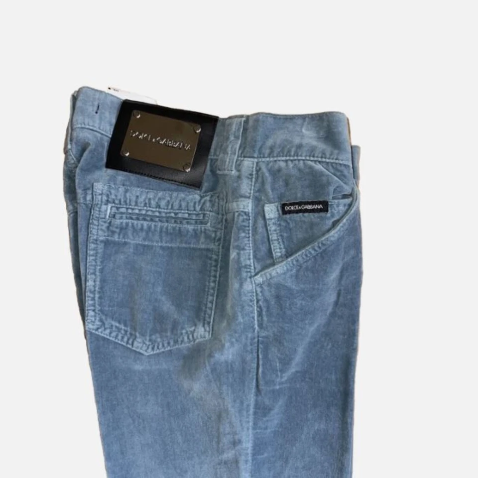 Dolce & Gabbana Pantalones IT 38 UK 6 Azul Algodón Terciopelo Diseñador Italiano Pantalones Foto 2 de 4