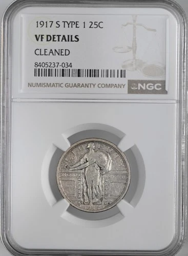 1917-S  25C  STANDING LIBERTY QUARTER TYPE 1 NGC VF DETAILS CLEANED #8405237-034